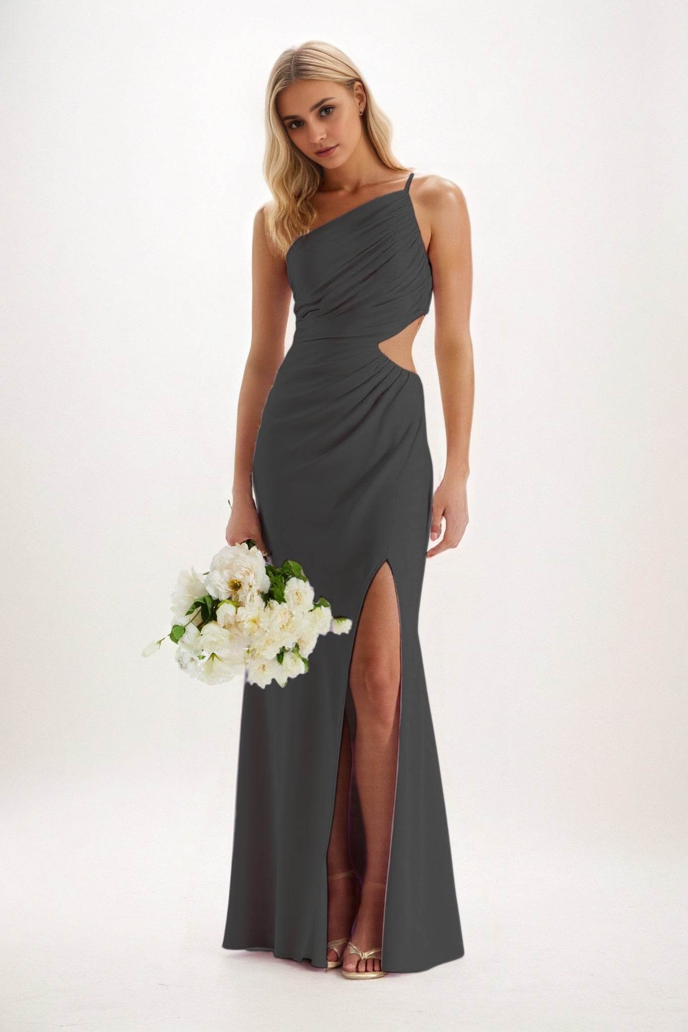 Sheath-Column Maxi Luxe Satin Bridesmaid Dress CB0842 - COCOMELODY